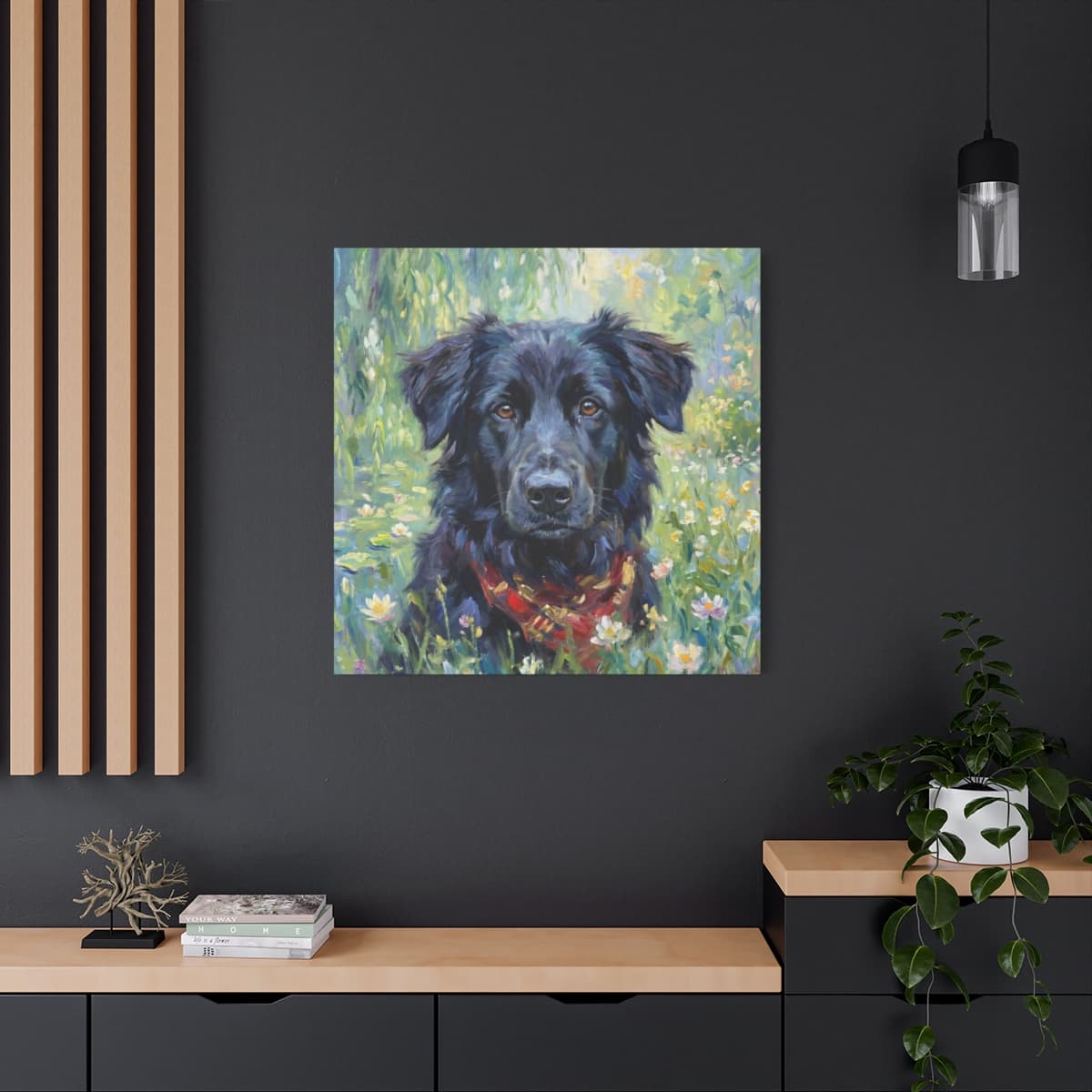 Pet portrait canvas print lifestyle view