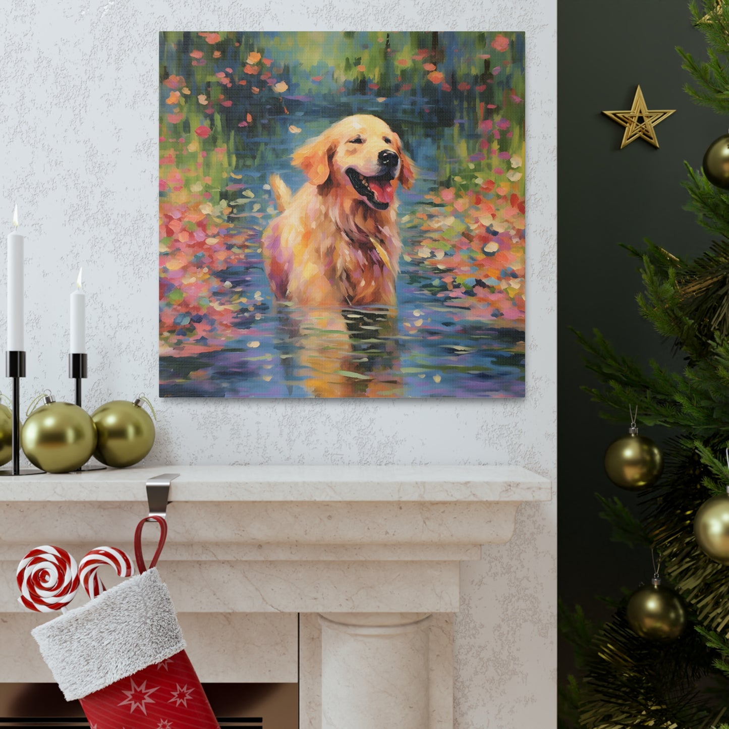 Golden Retriever Monet Canvas Print