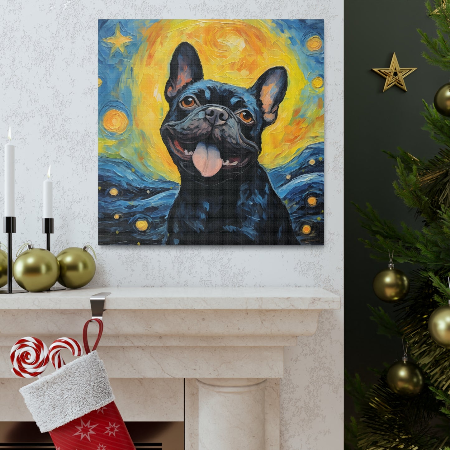 French Bulldog Van Gogh Canvas Print